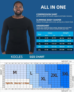 KOCLES Gynecomastia Compression Shirts for Men Long Sleeve, Slimming Body Shaper Undershirt, Tummy Control Shapewear, Workout